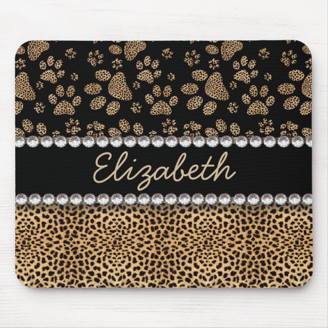 Leopard Spot Paw Prints Rhinestone PHOTO PRINT Mouse Pad (Front)