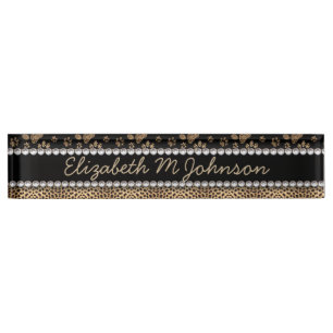 Leopard Spot Paw Prints Rhinestone PHOTO PRINT Nameplate