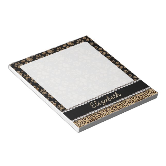 Leopard Spot Paw Prints Rhinestone PHOTO PRINT Notepad (Angled)