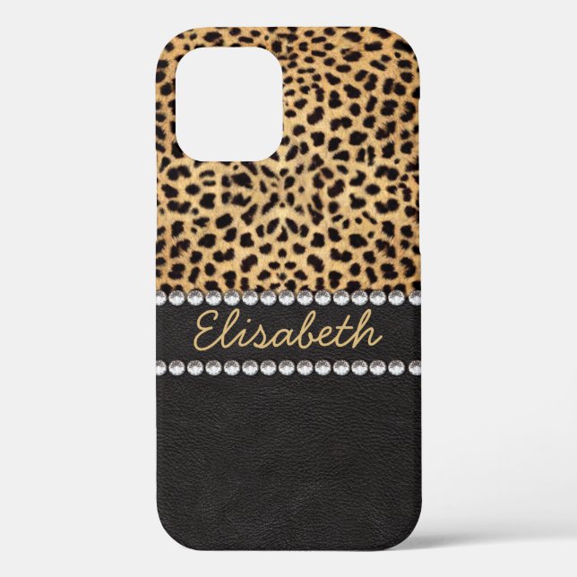 Leopard Spot Rhinestone Diamonds Add Name Case-Mate iPhone Case (Back)