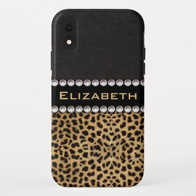 Leopard Spot Rhinestone Diamonds Monogram PHOTO Case-Mate iPhone Case (Back)
