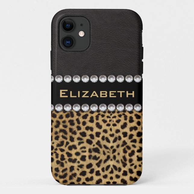 Leopard Spot Rhinestone Diamonds Monogram PHOTO Case-Mate iPhone Case (Back)