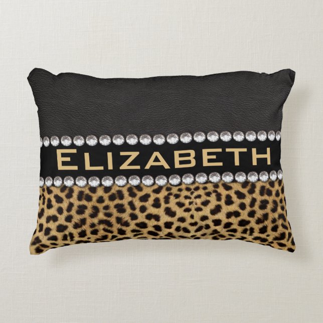 Leopard Spot Rhinestone Diamonds Monogram PHOTO Decorative Pillow (Front)