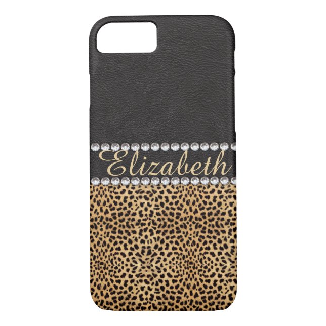 Leopard Spot Rhinestone Diamonds Personalize Case-Mate iPhone Case (Back)