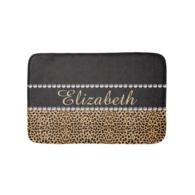 Leopard Spot Rhinestone Diamonds Personalized Bath Mat (Front)