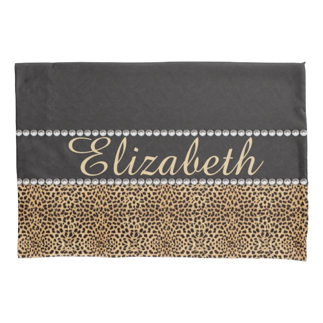 Leopard Spot Rhinestone Diamonds Personalized Pillowcase (Front)