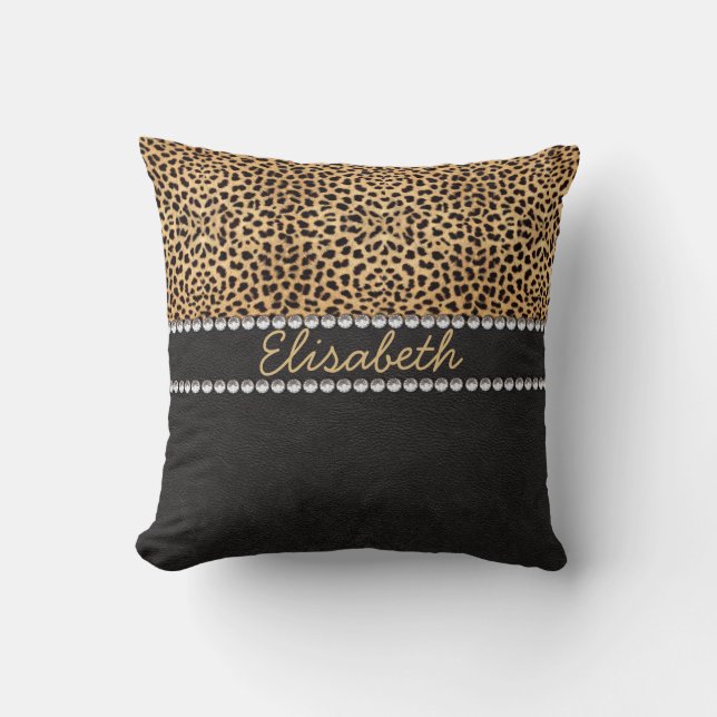 Leopard Spot Rhinestone Diamonds Personalized Throw Pillow (Front)