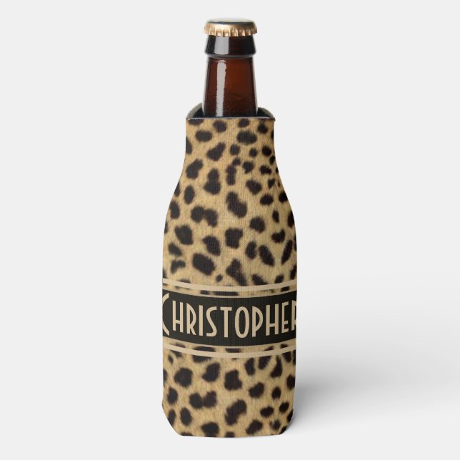 Leopard Spot Skin Print Personalized Bottle Cooler (Bottle Front)