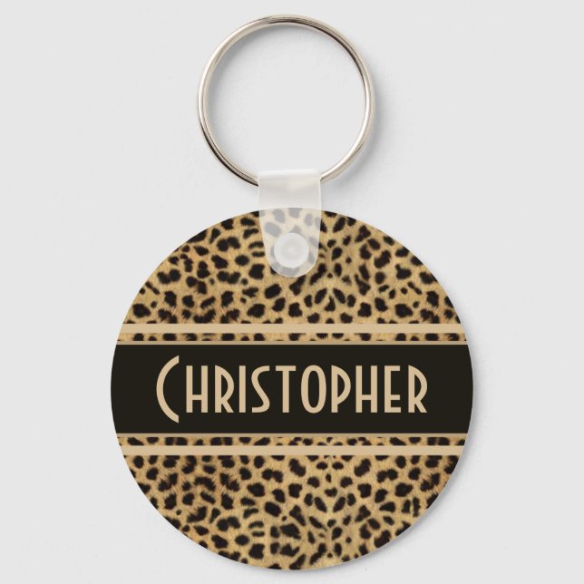 Leopard Spot Skin Print Personalized Keychain (Front)