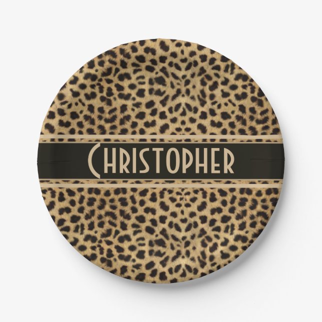 Leopard Spot Skin Print Personalized Paper Plate (Front)
