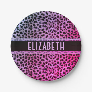 Leopard Spot Skin Print Personalized   Pink Paper Plate