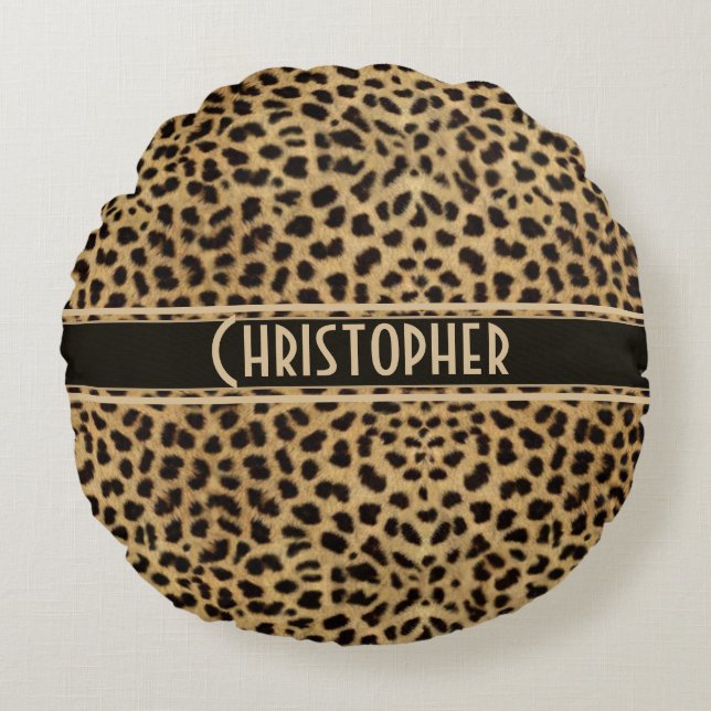 Leopard Spot Skin Print Personalized Round Pillow (Front)