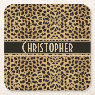 Leopard Spot Skin Print Personalized Square Paper Coaster