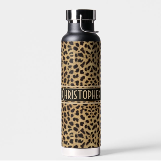 Leopard Spot Skin Print Personalized Water Bottle (Left)
