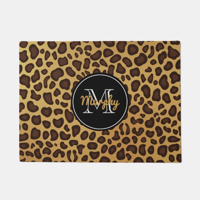 Leopard Spot Wild Animal Print Family Monogram Doormat (Front)