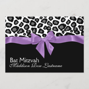 Leopard Spots and Purple Ribbon Bat Mitzvah Invitation