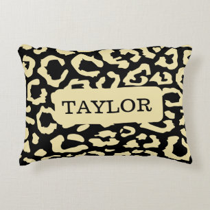 Leopard Spots Black And Gold Animal Print Pattern Accent Pillow
