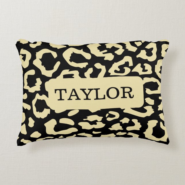 Leopard Spots Black And Gold Animal Print Pattern Accent Pillow (Front)