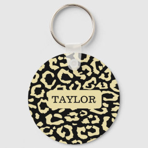 Leopard Spots Black And Gold Animal Print Pattern Keychain
