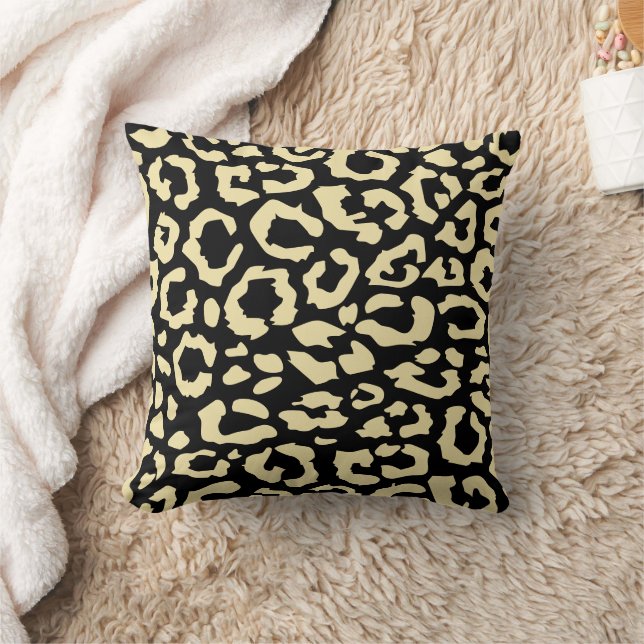 Leopard Spots Black And Gold Animal Print Pattern Throw Pillow (Blanket)