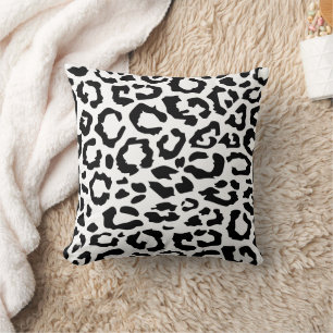 Leopard Spots Black And White Animal Print Pattern Throw Pillow