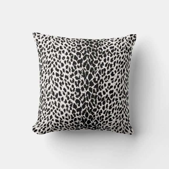 Leopard Spots Black and White Wild Animal Print Throw Pillow (Front)
