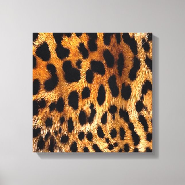 Leopard Spots Black Brown Wild Animal Fine Art Canvas Print (Front)