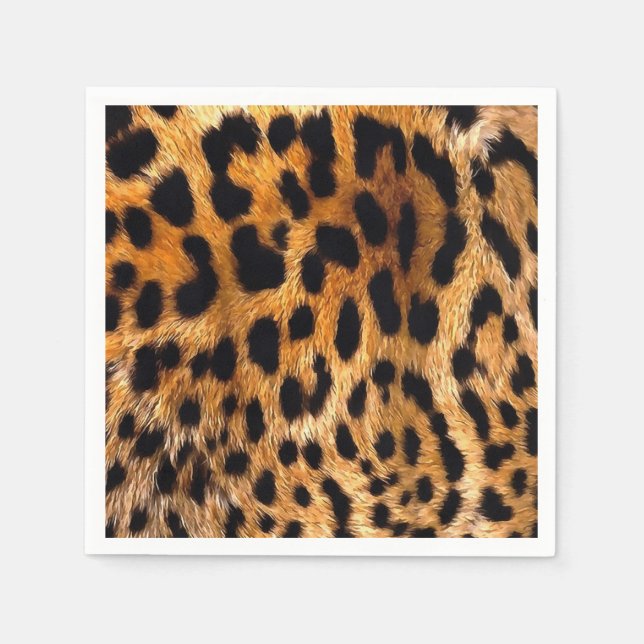 Leopard Spots Black Brown Wild Animal Fine Art Napkin (Front)