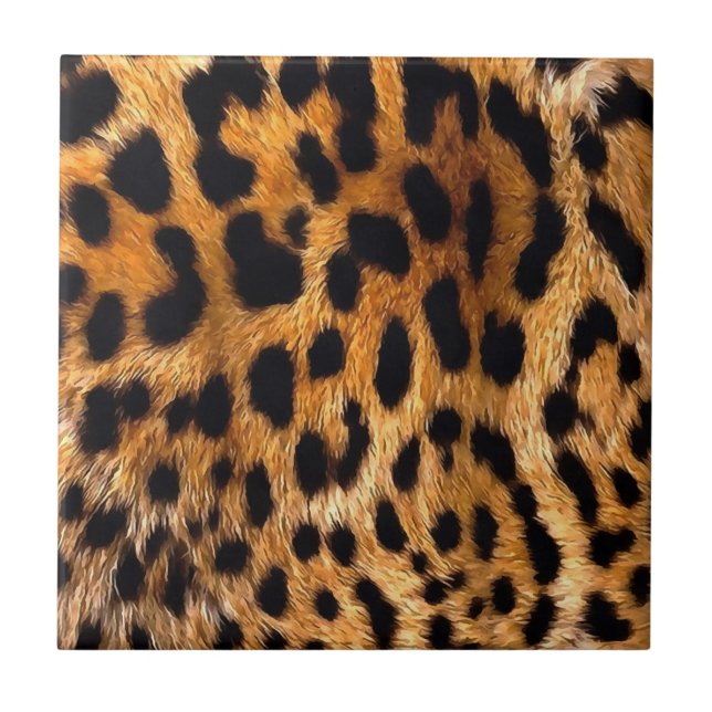 Leopard Spots Black Brown Wild Animal Fine Art Tile (Front)