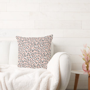 Leopard Spots Blush and Grey Animal Print Pattern Throw Pillow