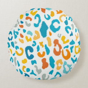 Leopard Spots: Colourful Vintage Texture. Round Pillow