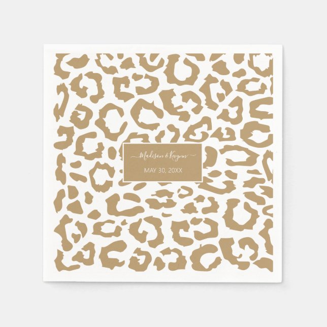 Leopard Spots Gold And White Animal Print Pattern Napkin (Front)