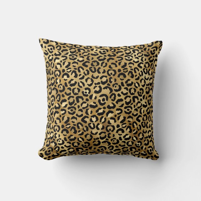 Leopard Spots Gold Black Animal Print Pattern  Throw Pillow (Front)