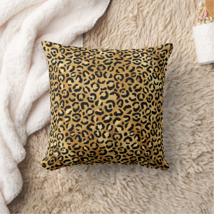 Leopard Spots Gold Black Animal Print Pattern Throw Pillow