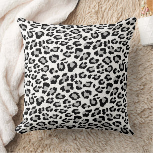 Leopard Spots Grey and Black Animal Print Pattern Throw Pillow