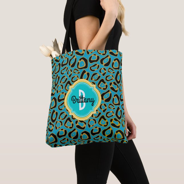 Leopard Spots Monogram Name Tote Bag (Close Up)