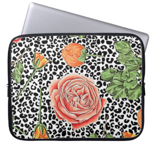 Leopard Spots Orange Floral Animal Pattern Laptop Sleeve