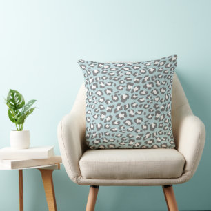 Leopard Spots Pale Blue Grey Animal Print Pattern Throw Pillow