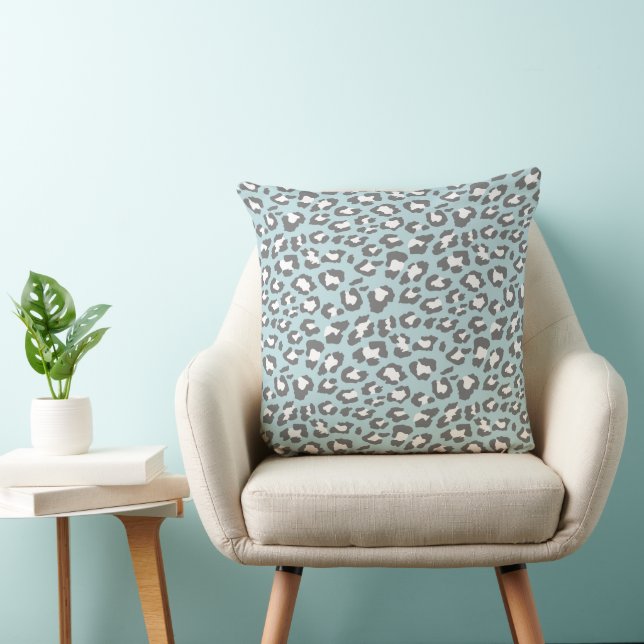 Leopard Spots Pale Blue Grey Animal Print Pattern Throw Pillow (Chair)