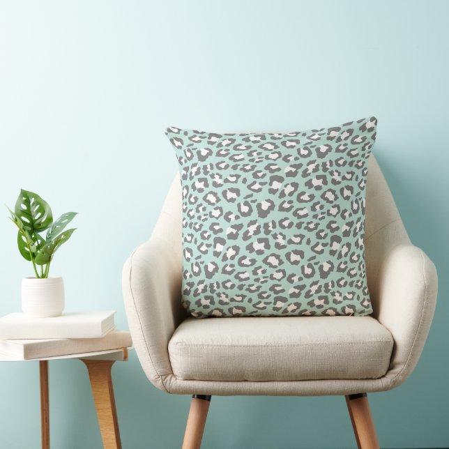 Leopard Spots Seafoam Grey Animal Print Pattern Throw Pillow (Chair)