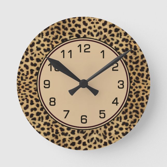 Leopard Spots Skin Numbers Round Clock (Front)