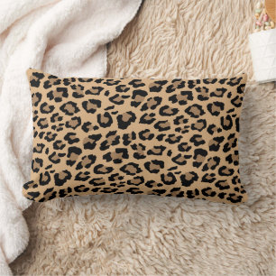 Leopard Spots Tan Brown Animal Print Pattern Lumbar Pillow