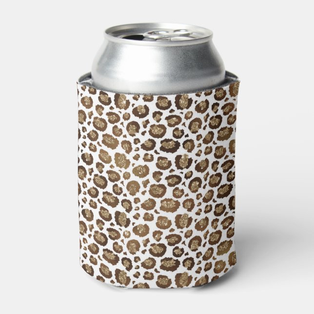 Leopard Spots Wild Animals Golden Glitter Safari Can Cooler (Can Front)