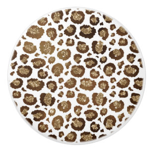 Leopard Spots Wild Animals Golden Glitter Safari Ceramic Knob