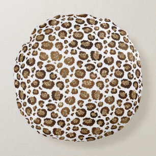 Leopard Spots Wild Animals Golden Glitter Safari Round Pillow