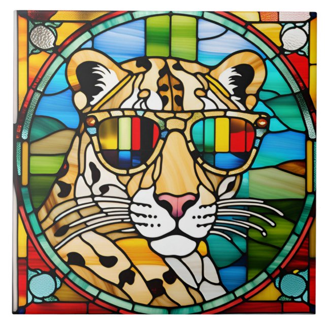 Leopard Stained Glass Decorative Tile (Front)