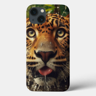Leopard Stares While Lapping Water in Jungle  iPhone 13 Case