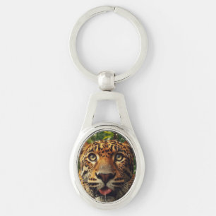 Leopard Stares While Lapping Water in Jungle Keychain