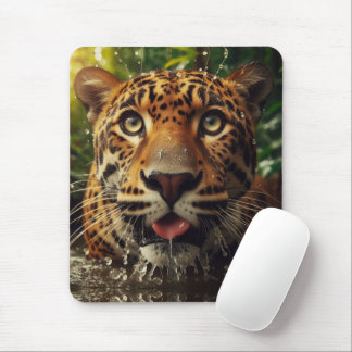 Leopard Stares While Lapping Water in Jungle Mouse Pad