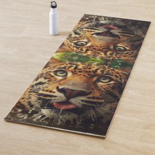 Leopard Stares While Lapping Water in Jungle Yoga Mat